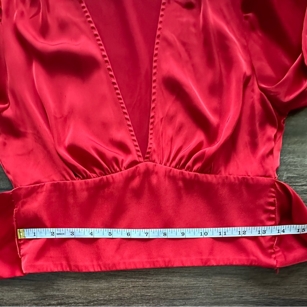 Marissa Webb x RTR Tie Waist Satin Top in Red. Size 2 - Picture 13 of 14